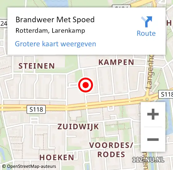 Locatie op kaart van de 112 melding: Brandweer Met Spoed Naar Rotterdam, Larenkamp op 7 maart 2023 19:48