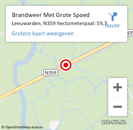 Locatie op kaart van de 112 melding: Brandweer Met Grote Spoed Naar Leeuwarden, N359 hectometerpaal: 59,7 op 7 maart 2023 20:40