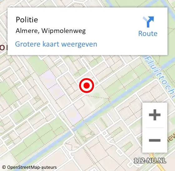 Locatie op kaart van de 112 melding: Politie Almere, Wipmolenweg op 7 maart 2023 21:12