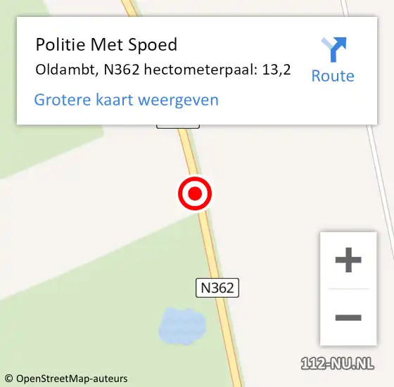 Locatie op kaart van de 112 melding: Politie Met Spoed Naar Oldambt, N362 hectometerpaal: 13,2 op 8 maart 2023 01:14