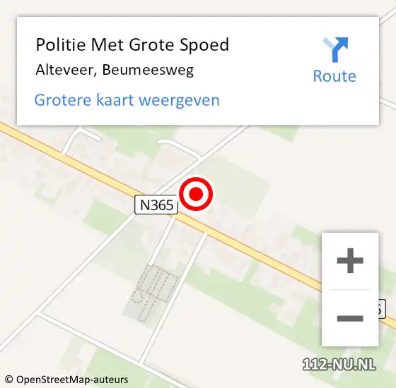Locatie op kaart van de 112 melding: Politie Met Grote Spoed Naar Alteveer, Beumeesweg op 8 maart 2023 04:31