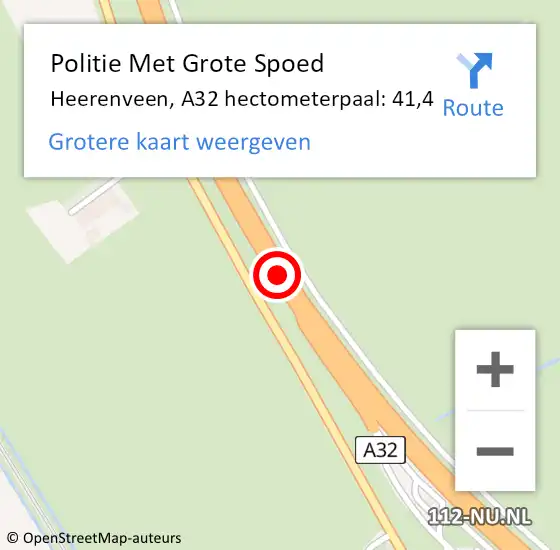 Locatie op kaart van de 112 melding: Politie Met Grote Spoed Naar Heerenveen, A32 hectometerpaal: 41,4 op 8 maart 2023 05:38