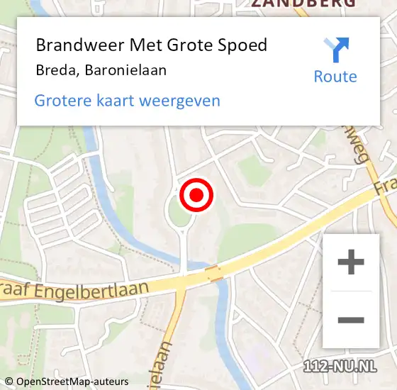 Locatie op kaart van de 112 melding: Brandweer Met Grote Spoed Naar Breda, Baronielaan op 8 maart 2023 08:17