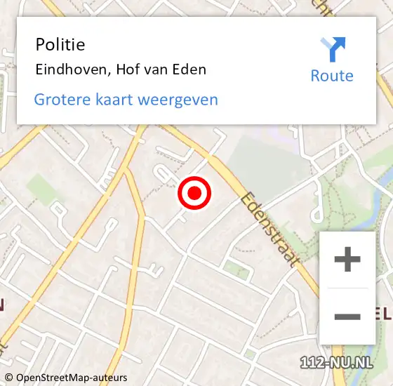 Locatie op kaart van de 112 melding: Politie Eindhoven, Hof van Eden op 8 maart 2023 09:07
