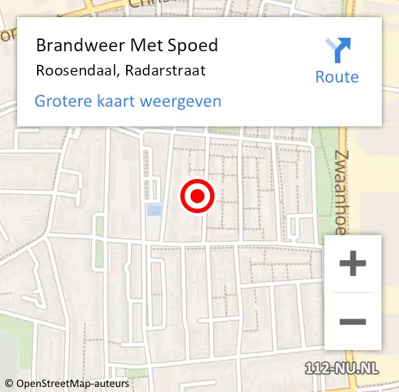 Locatie op kaart van de 112 melding: Brandweer Met Spoed Naar Roosendaal, Radarstraat op 8 maart 2023 10:31