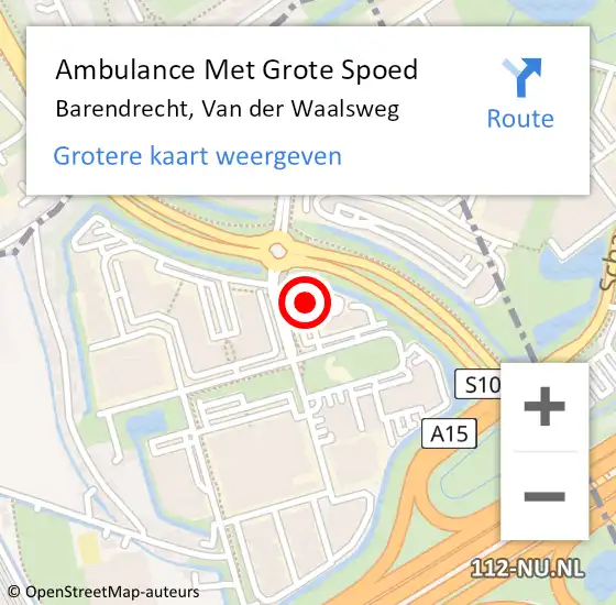 Locatie op kaart van de 112 melding: Ambulance Met Grote Spoed Naar Barendrecht, Van der Waalsweg op 8 maart 2023 10:42