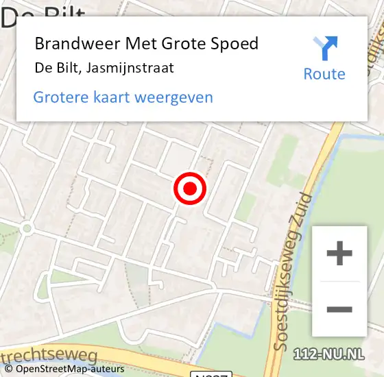 Locatie op kaart van de 112 melding: Brandweer Met Grote Spoed Naar De Bilt, Jasmijnstraat op 8 maart 2023 13:13