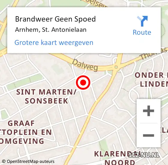Locatie op kaart van de 112 melding: Brandweer Geen Spoed Naar Arnhem, St. Antonielaan op 8 maart 2023 14:05