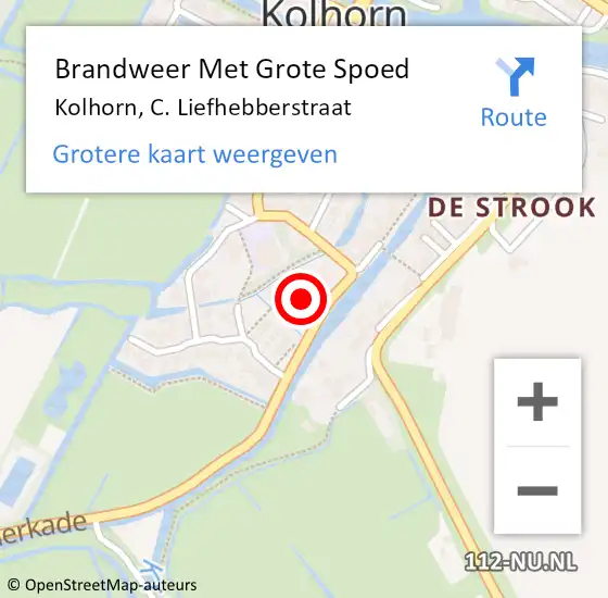 Locatie op kaart van de 112 melding: Brandweer Met Grote Spoed Naar Kolhorn, C. Liefhebberstraat op 8 maart 2023 18:17