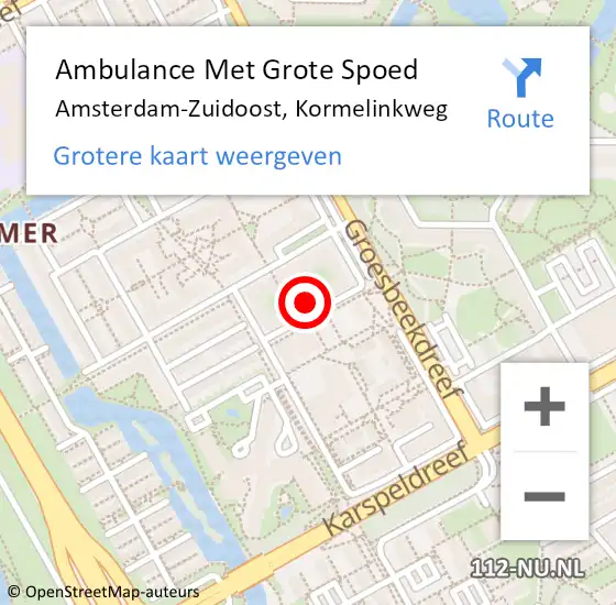 Locatie op kaart van de 112 melding: Ambulance Met Grote Spoed Naar Amsterdam, Kormelinkweg op 9 maart 2023 00:23