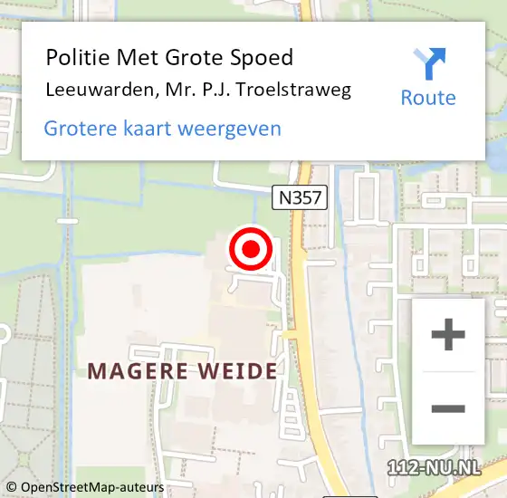 Locatie op kaart van de 112 melding: Politie Met Grote Spoed Naar Leeuwarden, Mr. P.J. Troelstraweg op 9 maart 2023 08:08