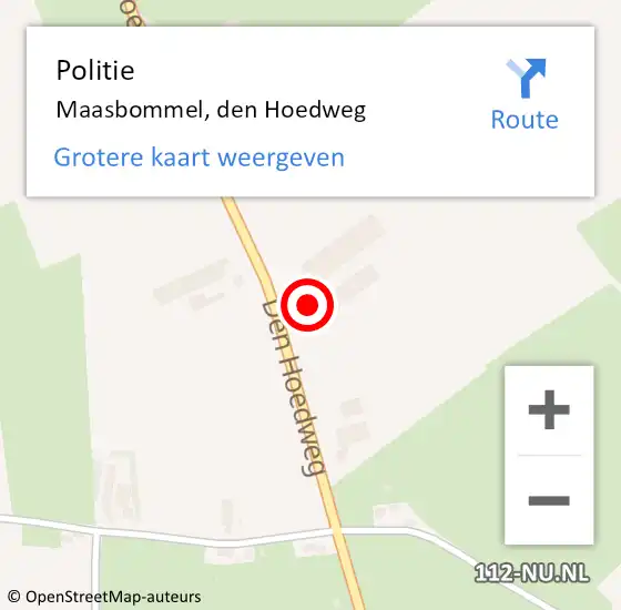 Locatie op kaart van de 112 melding: Politie Maasbommel, den Hoedweg op 9 maart 2023 10:18