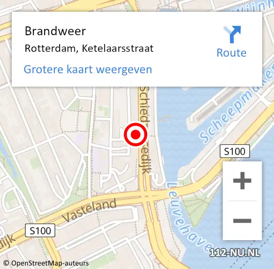 Locatie op kaart van de 112 melding: Brandweer Rotterdam, Ketelaarsstraat op 9 maart 2023 13:53