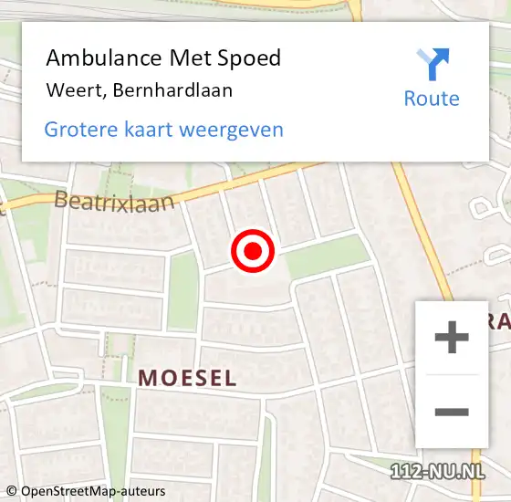 Locatie op kaart van de 112 melding: Ambulance Met Spoed Naar Weert, Bernhardlaan op 9 maart 2023 14:04