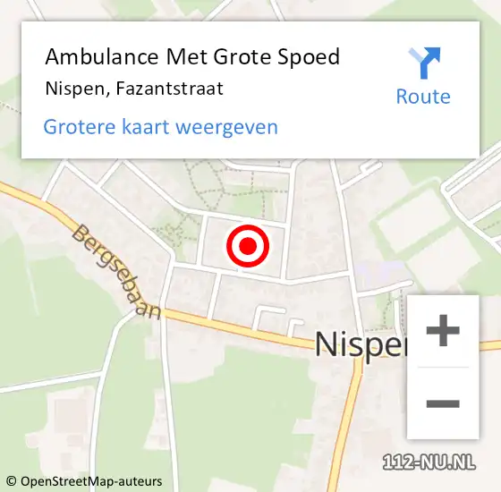 Locatie op kaart van de 112 melding: Ambulance Met Grote Spoed Naar Nispen, Fazantstraat op 18 augustus 2014 11:48