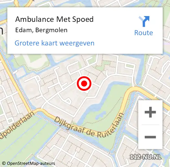 Locatie op kaart van de 112 melding: Ambulance Met Spoed Naar Edam, Bergmolen op 9 maart 2023 19:05