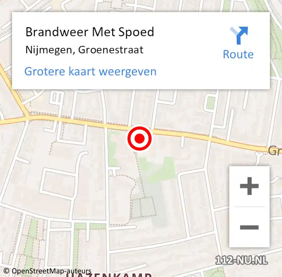 Locatie op kaart van de 112 melding: Brandweer Met Spoed Naar Nijmegen, Groenestraat op 9 maart 2023 19:44