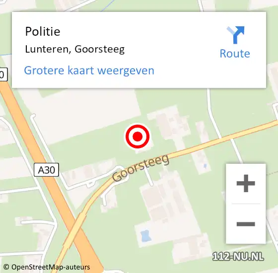 Locatie op kaart van de 112 melding: Politie Lunteren, Goorsteeg op 9 maart 2023 22:36