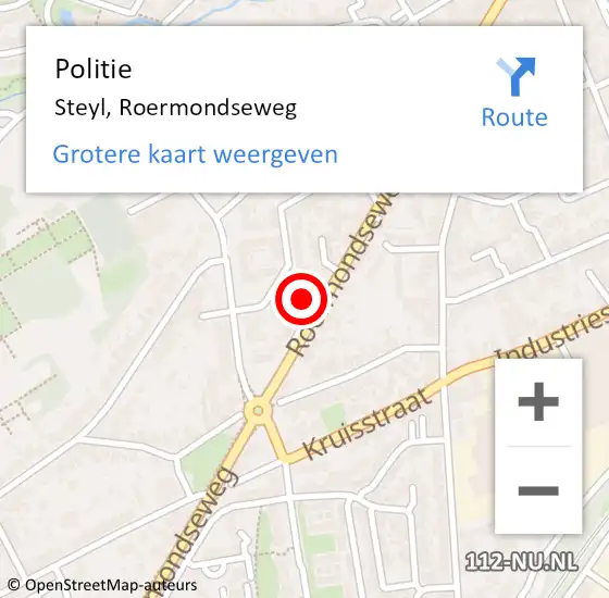 Locatie op kaart van de 112 melding: Politie Steyl, Roermondseweg op 9 maart 2023 22:43