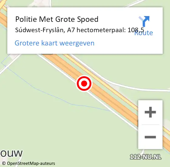 Locatie op kaart van de 112 melding: Politie Met Grote Spoed Naar Súdwest-Fryslân, A7 hectometerpaal: 108,5 op 10 maart 2023 07:33