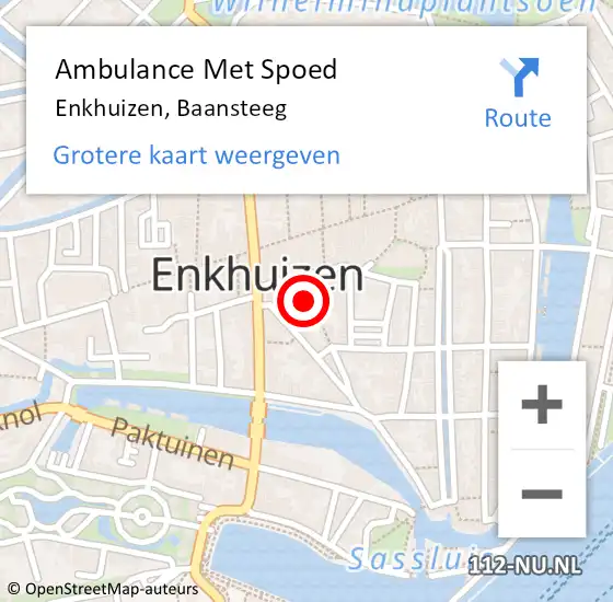Locatie op kaart van de 112 melding: Ambulance Met Spoed Naar Enkhuizen, Baansteeg op 10 maart 2023 13:05
