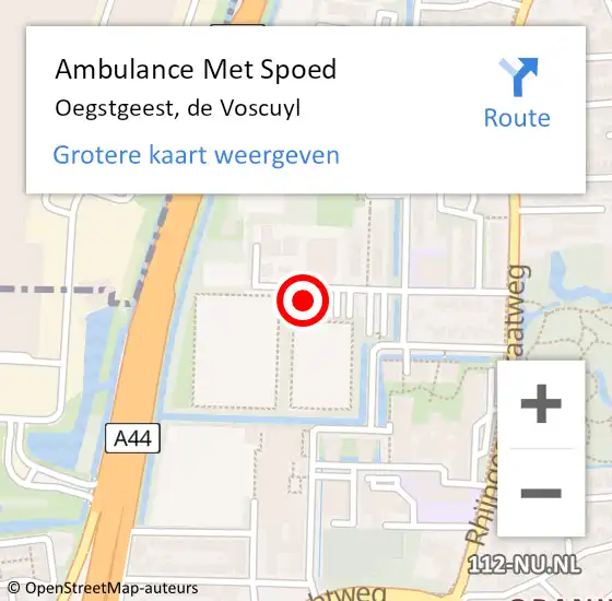Locatie op kaart van de 112 melding: Ambulance Met Spoed Naar Oegstgeest, de Voscuyl op 10 maart 2023 14:42