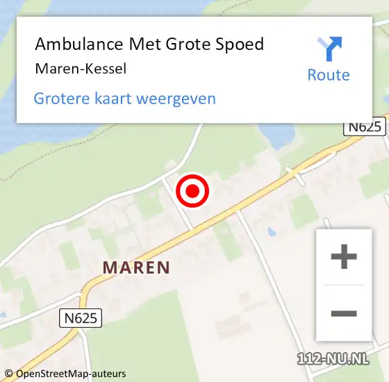 Locatie op kaart van de 112 melding: Ambulance Met Grote Spoed Naar Maren-Kessel op 10 maart 2023 19:25