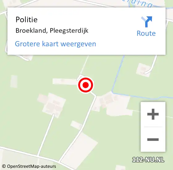 Locatie op kaart van de 112 melding: Politie Broekland, Pleegsterdijk op 10 maart 2023 21:59