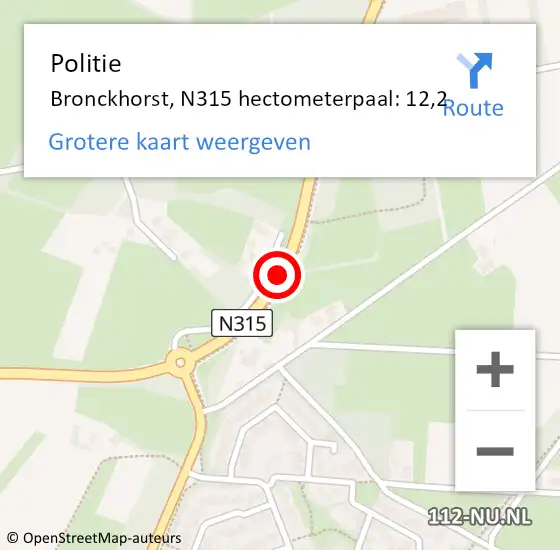 Locatie op kaart van de 112 melding: Politie Bronckhorst, N315 hectometerpaal: 12,2 op 10 maart 2023 23:02