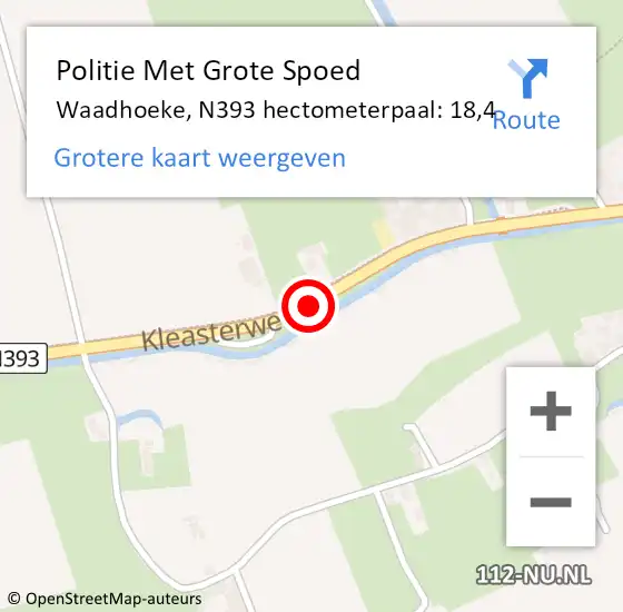Locatie op kaart van de 112 melding: Politie Met Grote Spoed Naar Waadhoeke, N393 hectometerpaal: 18,4 op 11 maart 2023 01:08