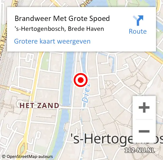 Locatie op kaart van de 112 melding: Brandweer Met Grote Spoed Naar 's-Hertogenbosch, Brede Haven op 11 maart 2023 03:05