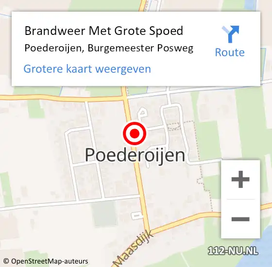 Locatie op kaart van de 112 melding: Brandweer Met Grote Spoed Naar Poederoijen, Burgemeester Posweg op 11 maart 2023 03:33