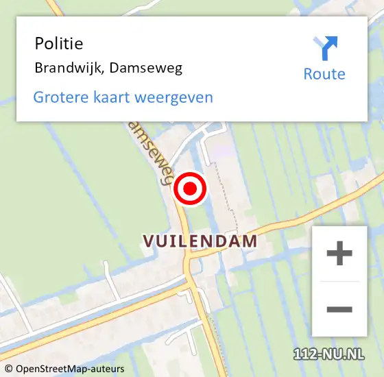 Locatie op kaart van de 112 melding: Politie Brandwijk, Damseweg op 11 maart 2023 04:54