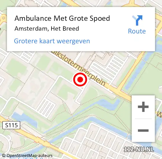 Locatie op kaart van de 112 melding: Ambulance Met Grote Spoed Naar Amsterdam, Het Breed op 11 maart 2023 09:27