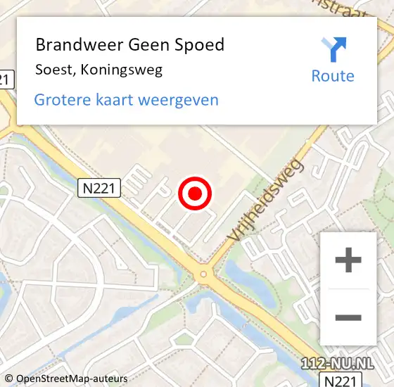 Locatie op kaart van de 112 melding: Brandweer Geen Spoed Naar Soest, Koningsweg op 11 maart 2023 10:28