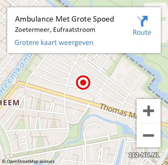 Locatie op kaart van de 112 melding: Ambulance Met Grote Spoed Naar Zoetermeer, Eufraatstroom op 11 maart 2023 13:44