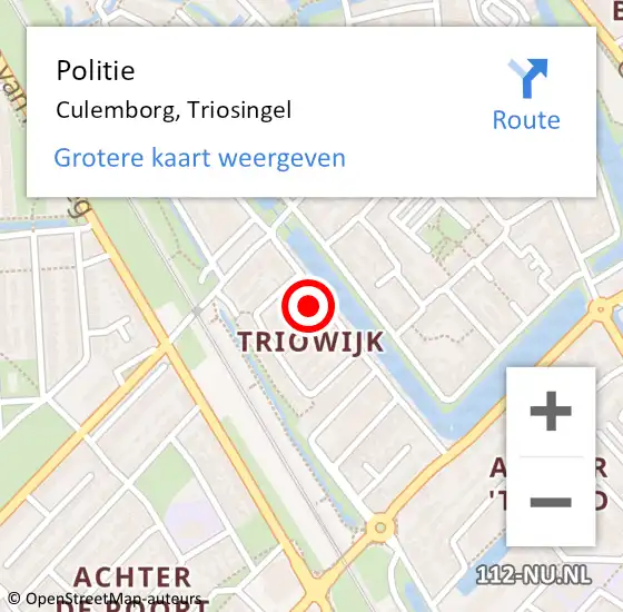 Locatie op kaart van de 112 melding: Politie Culemborg, Triosingel op 11 maart 2023 13:56