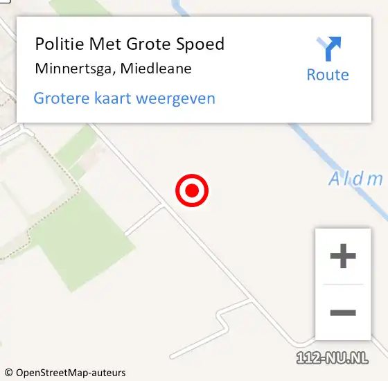 Locatie op kaart van de 112 melding: Politie Met Grote Spoed Naar Minnertsga, Miedleane op 11 maart 2023 15:39
