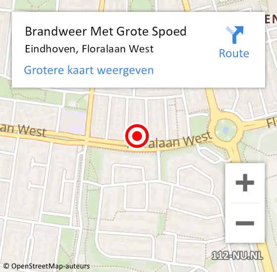 Locatie op kaart van de 112 melding: Brandweer Met Grote Spoed Naar Eindhoven, Floralaan West op 11 maart 2023 19:58
