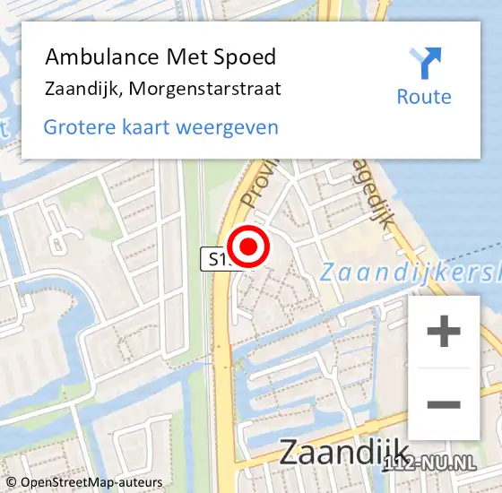 Locatie op kaart van de 112 melding: Ambulance Met Spoed Naar Zaandijk, Morgenstarstraat op 12 maart 2023 04:41