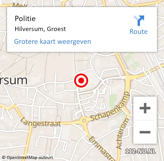 Locatie op kaart van de 112 melding: Politie Hilversum, Groest op 12 maart 2023 05:46