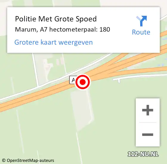 Locatie op kaart van de 112 melding: Politie Met Grote Spoed Naar Westerkwartier, A7 hectometerpaal: 180 op 12 maart 2023 09:29