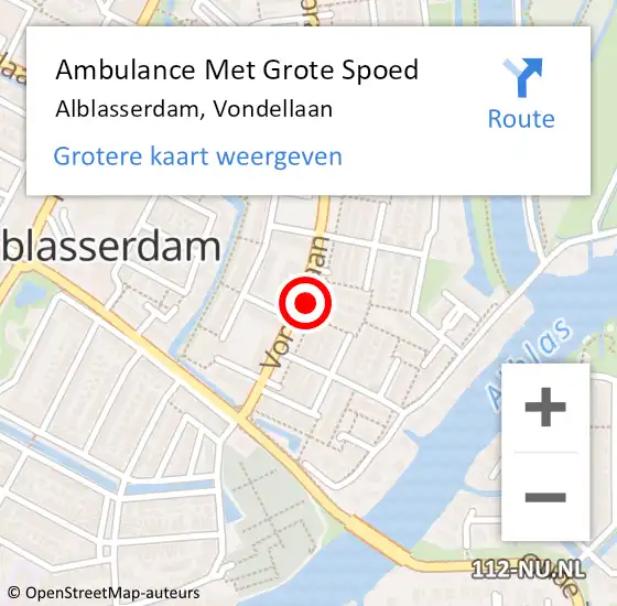 Locatie op kaart van de 112 melding: Ambulance Met Grote Spoed Naar Alblasserdam, Vondellaan op 12 maart 2023 18:24