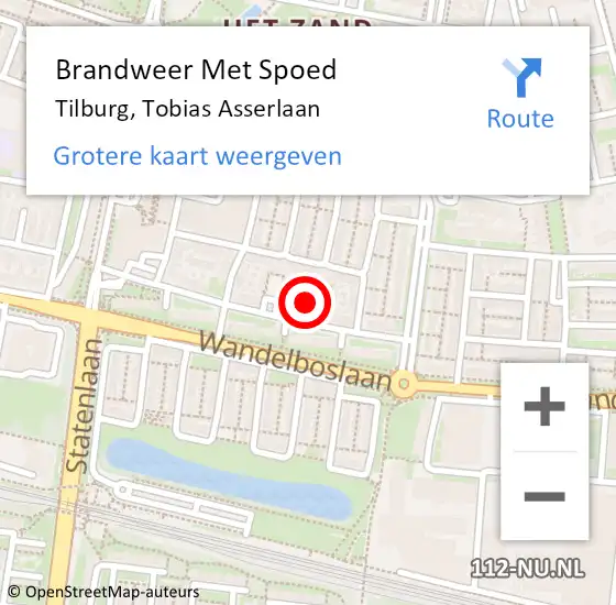 Locatie op kaart van de 112 melding: Brandweer Met Spoed Naar Tilburg, Tobias Asserlaan op 12 maart 2023 19:38