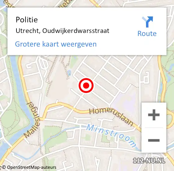 Locatie op kaart van de 112 melding: Politie Utrecht, Oudwijkerdwarsstraat op 12 maart 2023 23:43