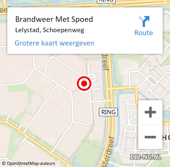 Locatie op kaart van de 112 melding: Brandweer Met Spoed Naar Lelystad, Schoepenweg op 12 maart 2023 23:49