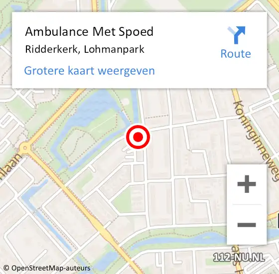 Locatie op kaart van de 112 melding: Ambulance Met Spoed Naar Ridderkerk, Lohmanpark op 13 maart 2023 06:44