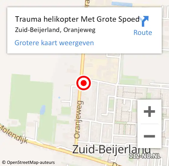 Locatie op kaart van de 112 melding: Trauma helikopter Met Grote Spoed Naar Zuid-Beijerland, Oranjeweg op 13 maart 2023 09:18