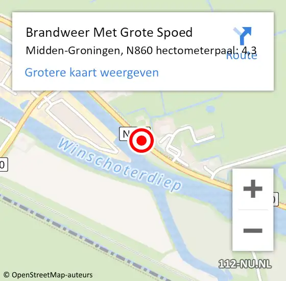 Locatie op kaart van de 112 melding: Brandweer Met Grote Spoed Naar Midden-Groningen, N860 hectometerpaal: 4,3 op 13 maart 2023 10:00