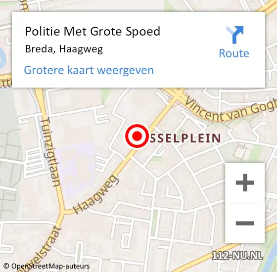 Locatie op kaart van de 112 melding: Politie Met Grote Spoed Naar Breda, Haagweg op 13 maart 2023 11:31